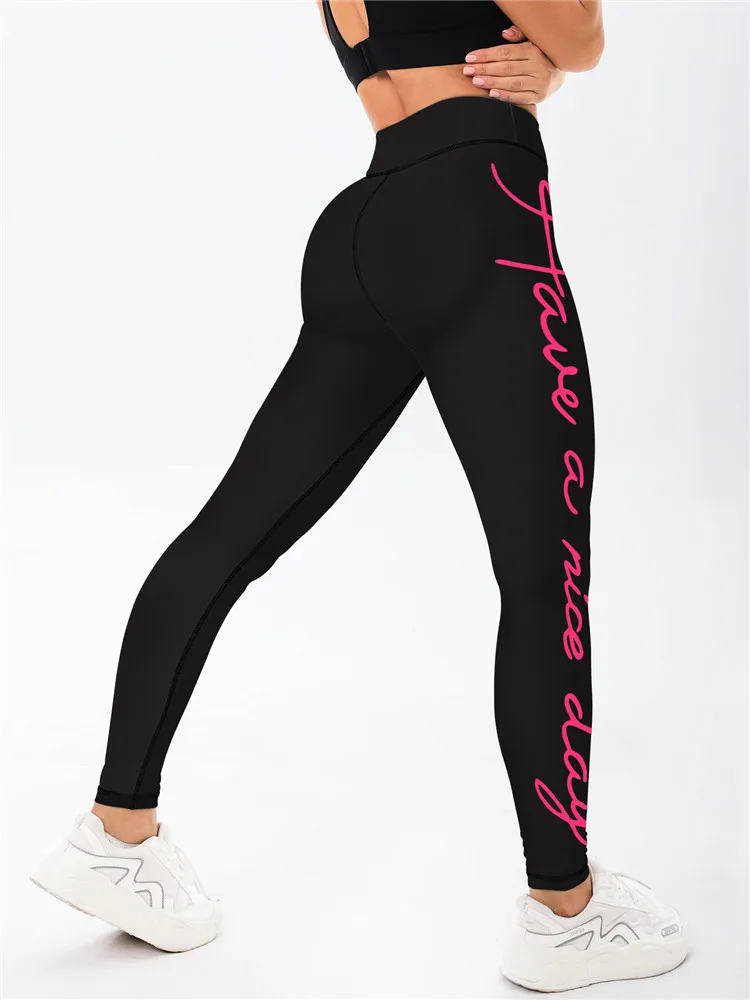 English letters personalized offset printing leggings, fitness high elasticity leggings, women's yoga pants