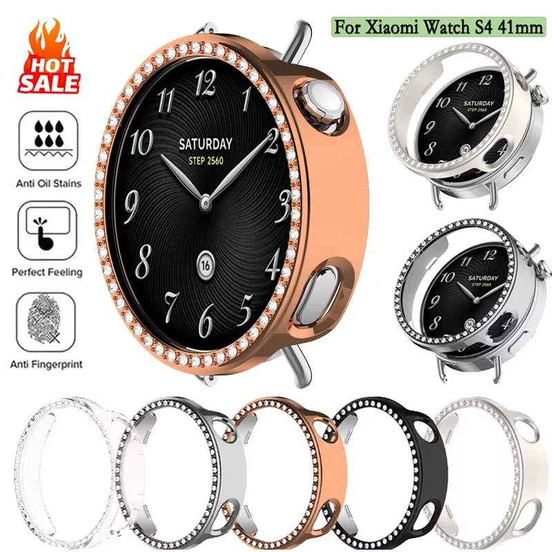 Single Hollow Diamond Case For Xiaomi Watch S4 41mm Smartwatch Screen Protector Bumper For Xiaomi Mi Watch S4 41mm PC Case Shell