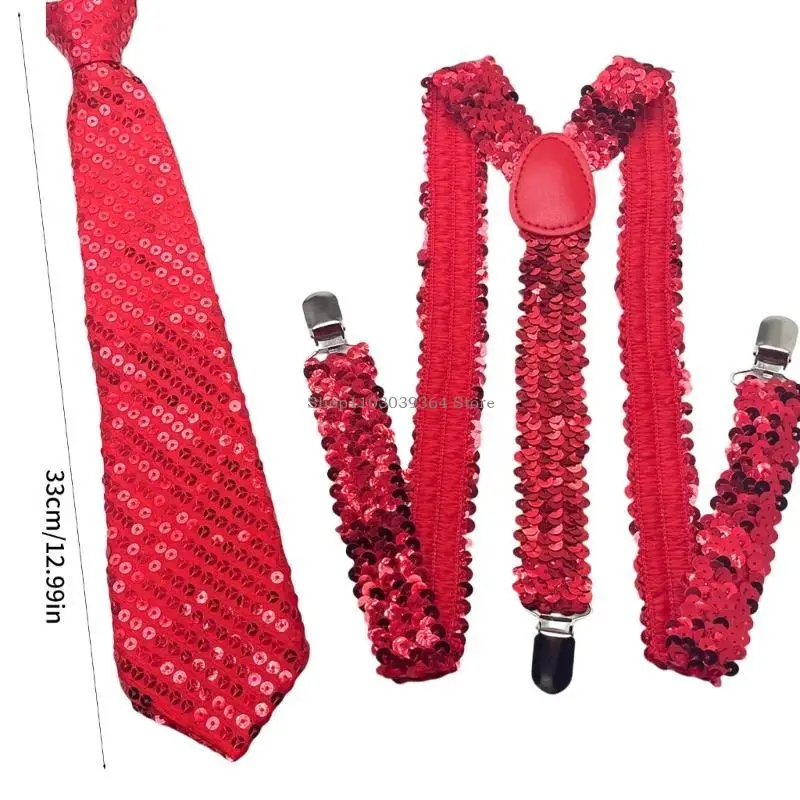 Elegant Sequins Suspenders Neck Tie Set for Theme Event Stage Performances Props
