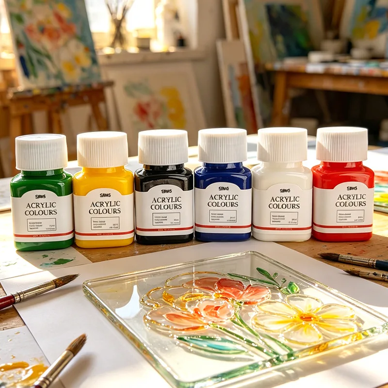 6 Colors Glass Enamel Paint Set Waterproof Sun Resistant Hand Paint Pigment for Cup Window Glass DIY Craft Art Decoration