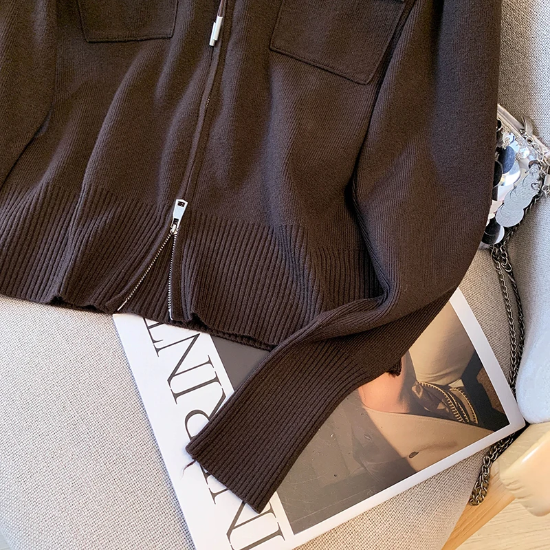 Damen Brauner Kragen Langarm Casual Pullover Y2K American High Street Harajuku Campus Retro Top Wintermantel Kleid Zubehör