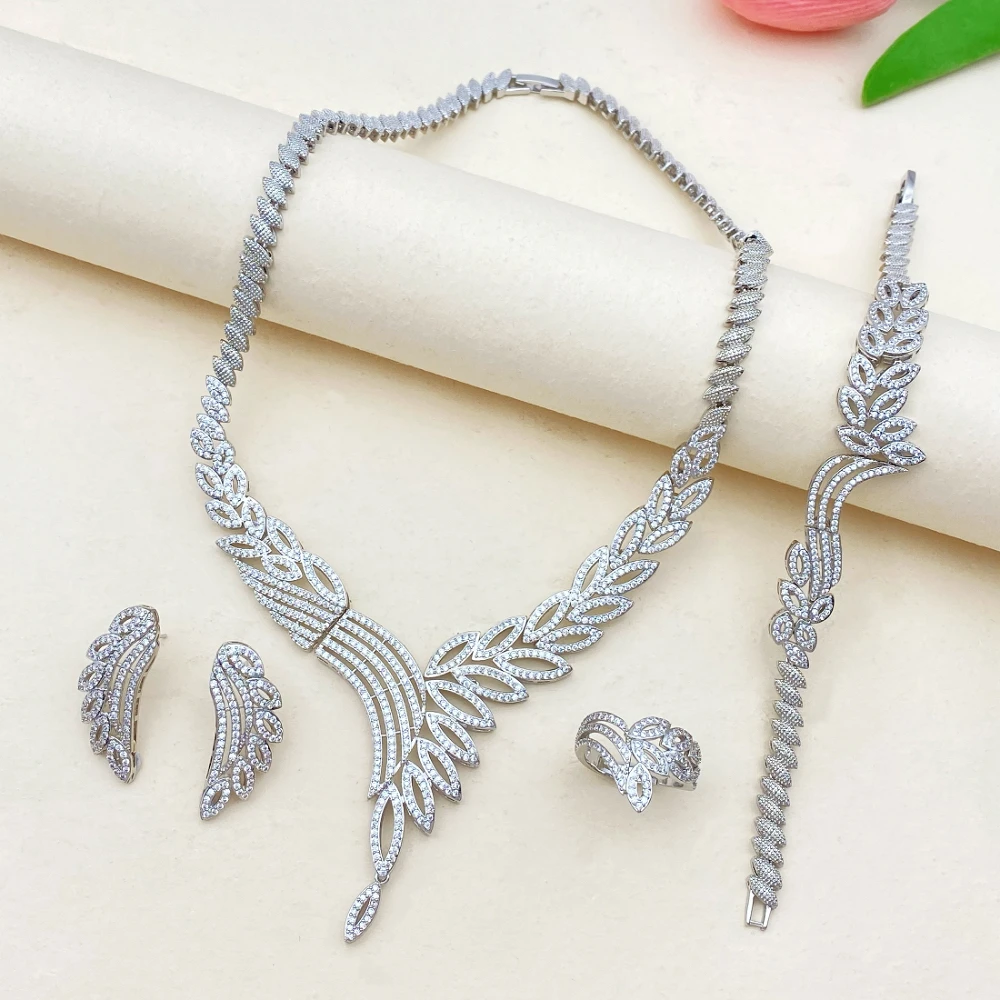 

Flora Minimalist Light Luxury Copper Inlaid Cubic Zirconia Jewelry Set for Daily Wear Office Lady Bracelet Ring Necklace Earring