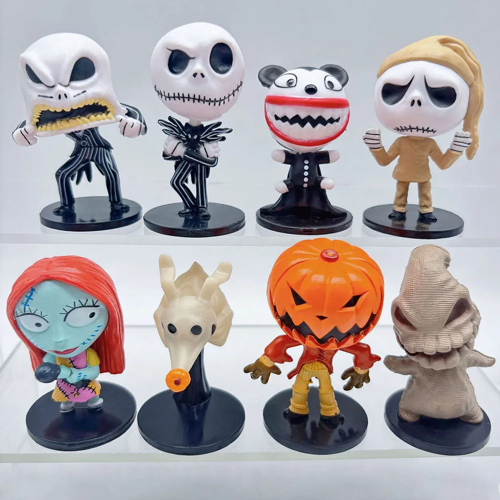 Juego de 8 Figuras de Acción de Pesadilla Antes de Navidad, Jack Skellington, Sally, Calabaza, Modelo Navideño, Figura Coleccionable, Regalo de Halloween