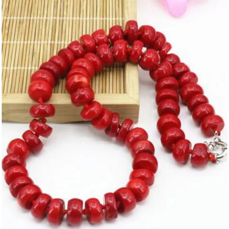 

Bohemia statement choker natural coral stone gem 8*12mm abacus beads nelaces for women fine chain jewelry