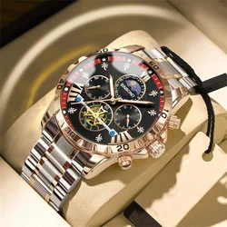 Chronograph Watch Fashion Men's Watch 30M Waterproof Calendar Date Function Rhinestone Dial Stainless Steel Quartz Watch Gift