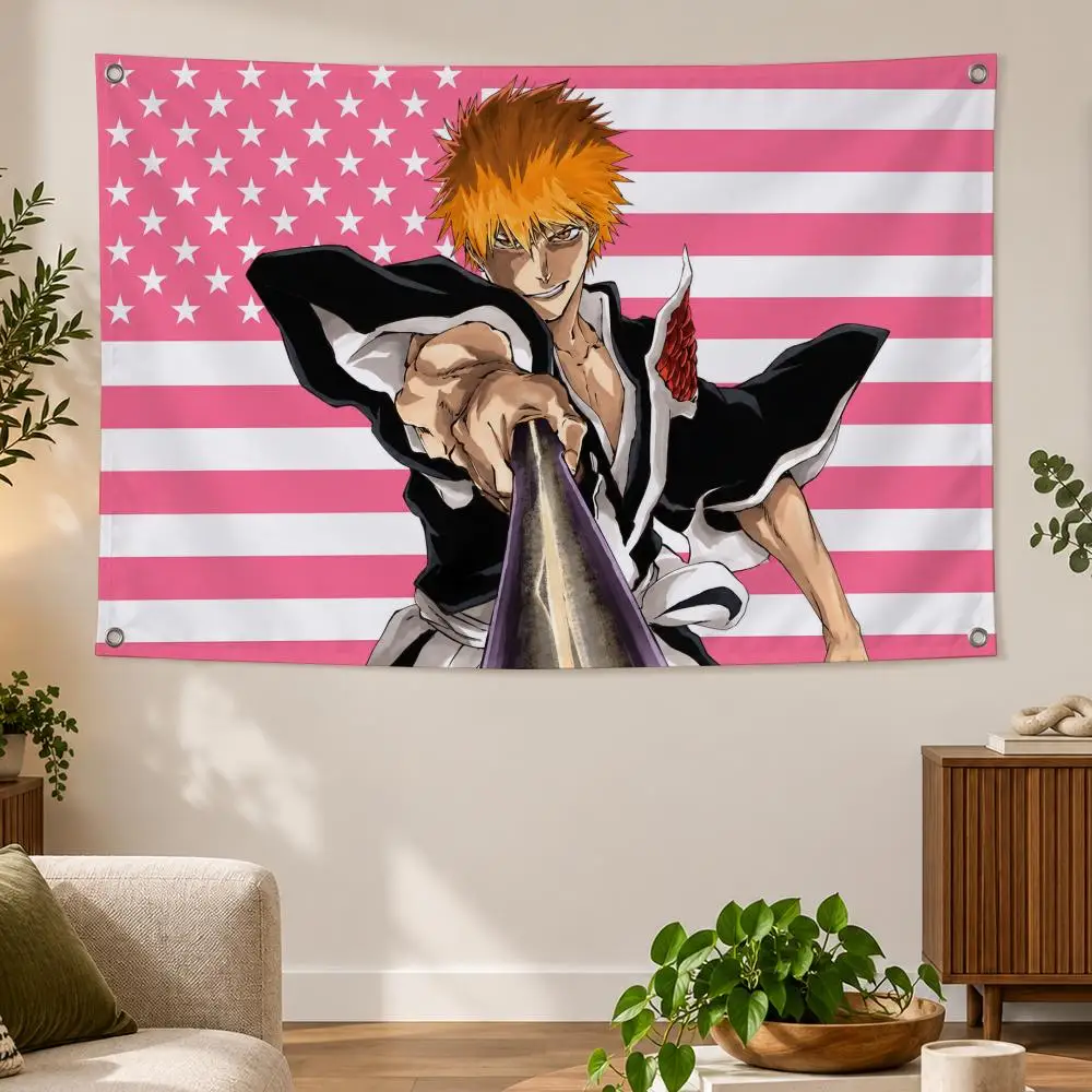 Anime Bleach Supernatural Action I-Ichigo Kurosaki Flags Banner Decor for Bedroom,Garden,Party,Club,Gaming Room,Indoor Outdoor