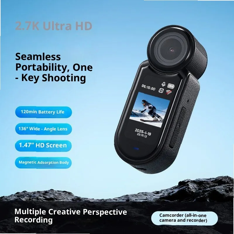 

2.7K 1.47 Inch Mini Camera for Sports Vlog, Wearable Chest Mount Action Cam for Cycling Outdoor Travel Recording