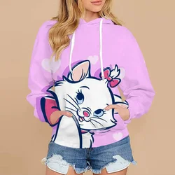 New Women's Hoodie Sweater Dress Disney Marie Cat Print Hooded Long Sleeve Dress Fashion Street Style Winter Clothing