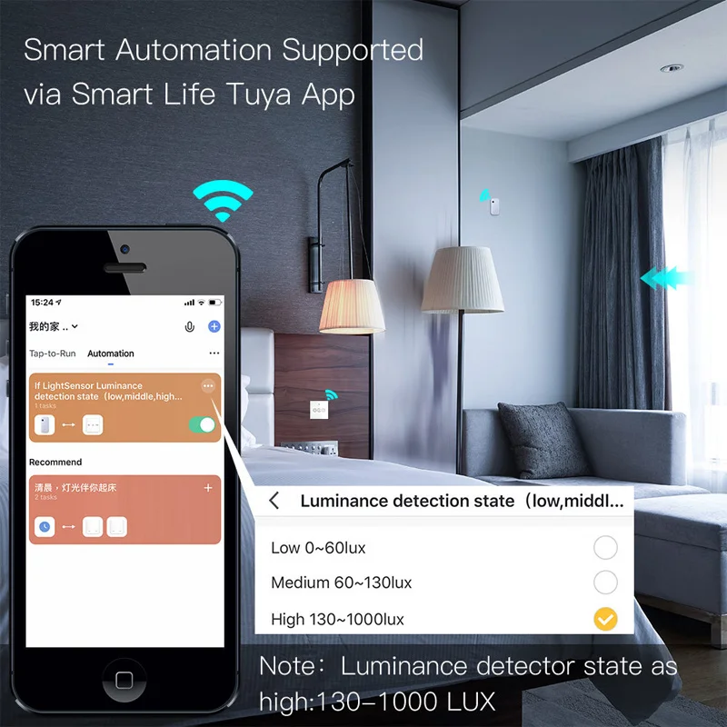 Illumination APP Setting Real-time Brightness Detector WiFi ZigBee Smart Light Sensor Remote Control Door Window Alarm System