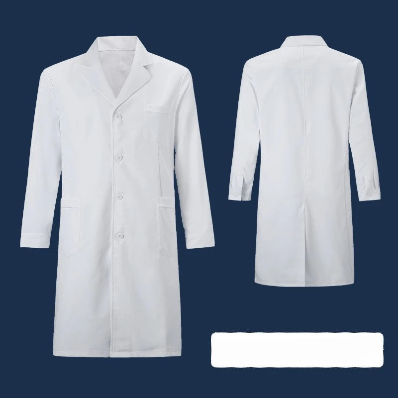 معطف أبيض طالب جامعي الملابس التجريبية بأكمام طويلة ملابس الطبيب الذكور والإناث قصيرة الأكمام الكيمياء والطب