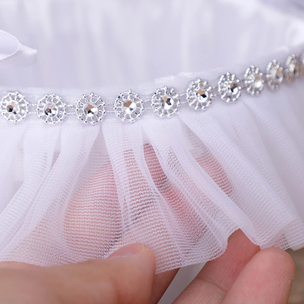 Elegant White Lace Wedding Flower Girl Basket with Rhinestones & Satin Bows, Bridal Shower & Wedding Ceremony Decor image 5