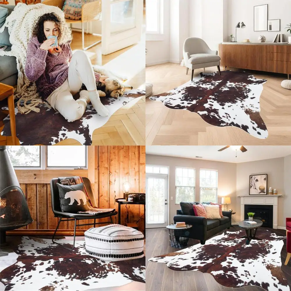 

Large Brown Cowhide Rug 4.6x5.2 ft - Animal Print for Living Spaces & Home Office Decor