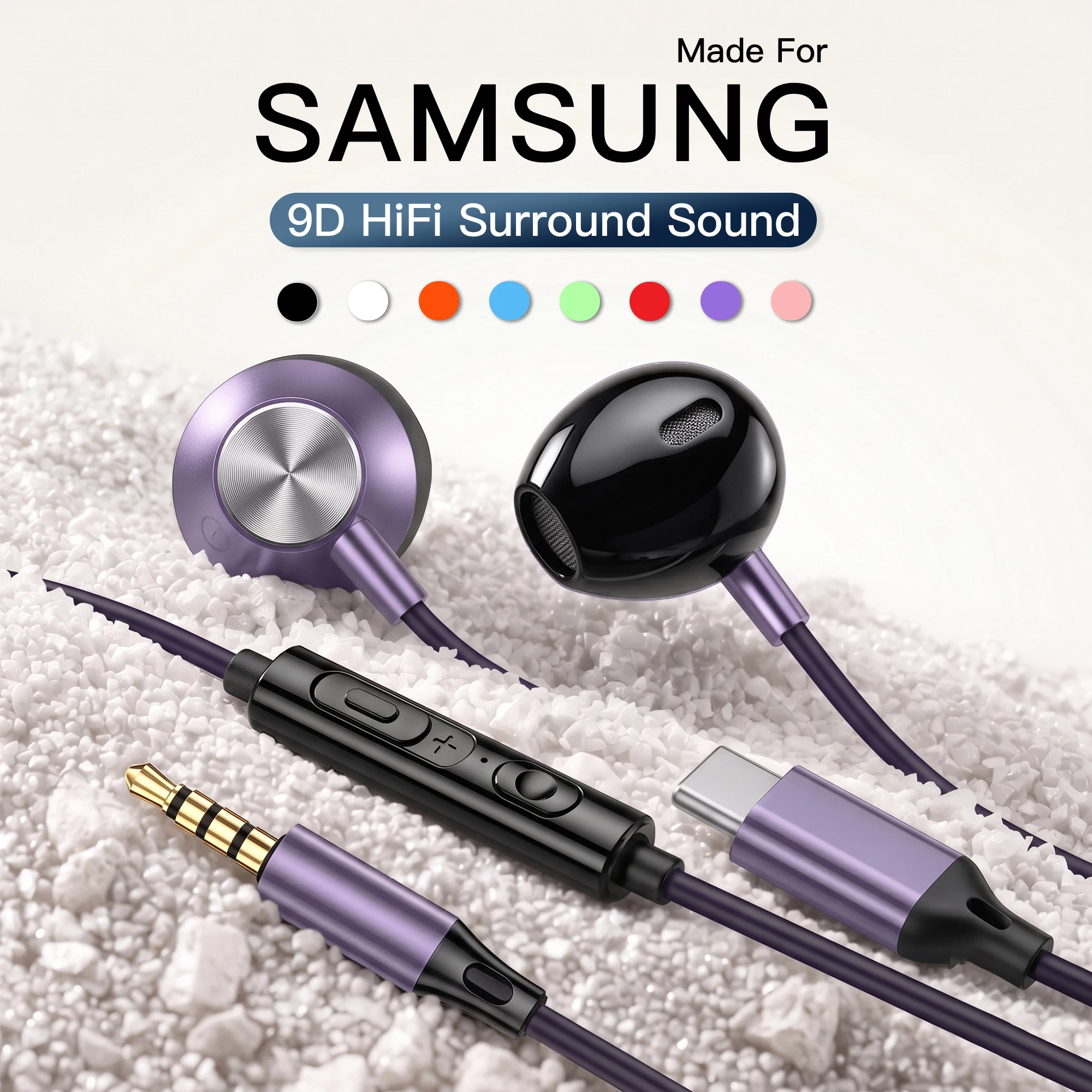 Wired Headphones USB Type C HiFi Surround Sound Earphones With Mic For Samsung Galaxy S25 S24 S23 S22 S21 3.5mm In Ear Headsets