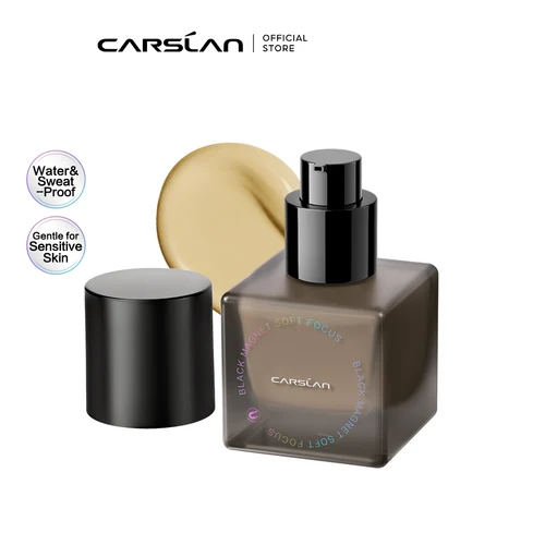 CARSLAN-base líquida de enfoque suave con imán negro, poros desvanecidos mate, acabado impecable, Control de aceite, Maquillaje facial duradero 24H