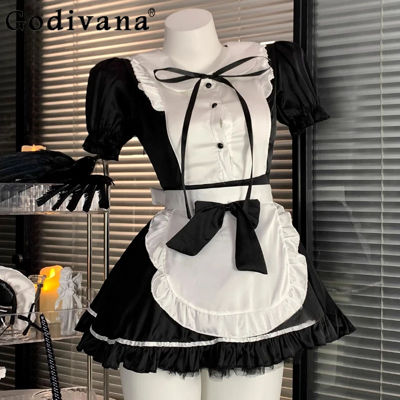 Japanese Two Dimensional Cosplay Maid Dress Women's Sexy Pure Desire Bow Lolita Dress Female Summer Uniform Halloween Dress