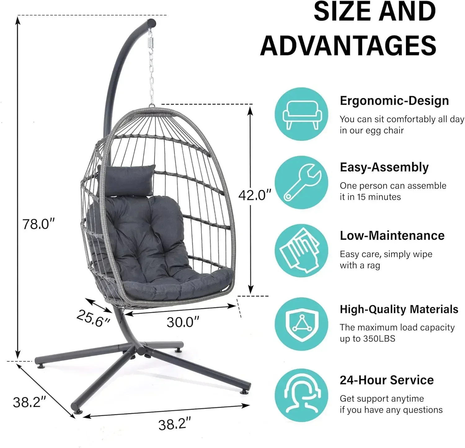 [Limited Stock!]Outdoor Egg Swing Chair with Stand, Indoor Hanging Egg Chair with Cushions, Wicker Swinging Chairs for Patio Bal