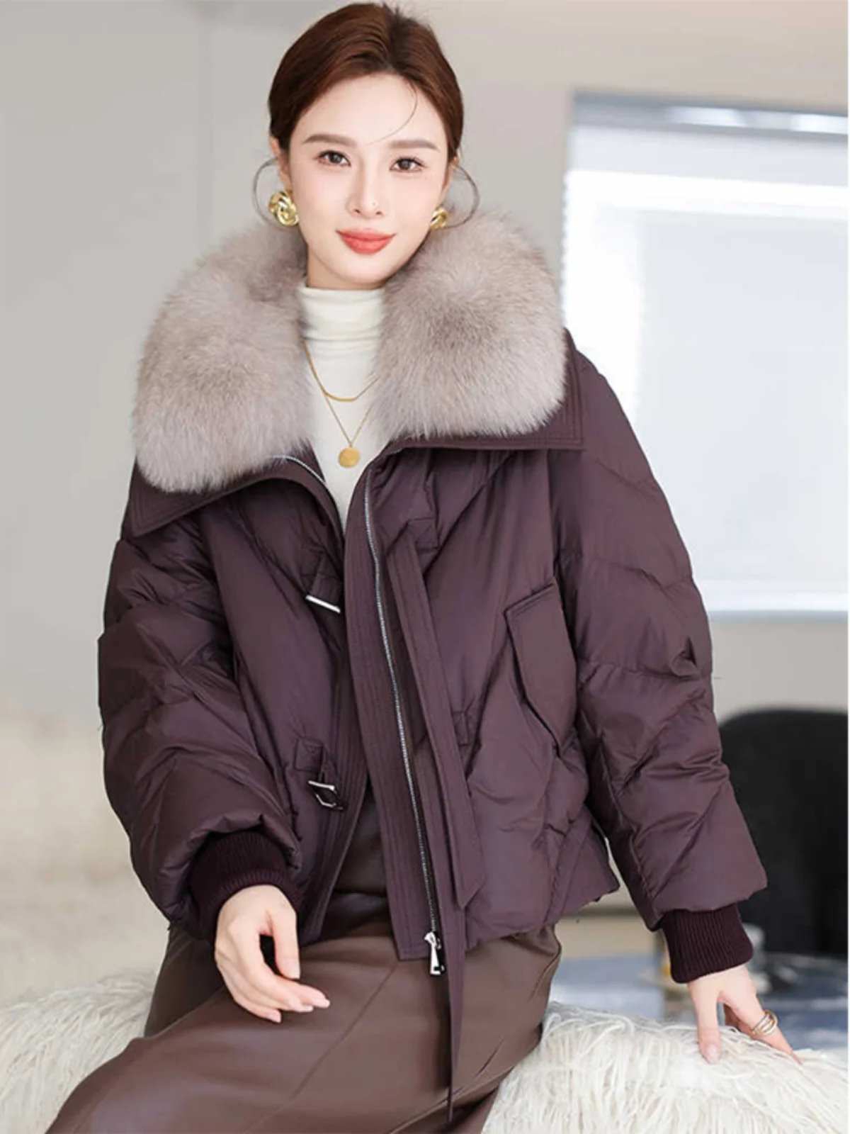 Women's Loose Fit Short Thickened Cotton Jacket 2026 Winter New Style Detachable Fur Collar Korean Style Online Exclusive