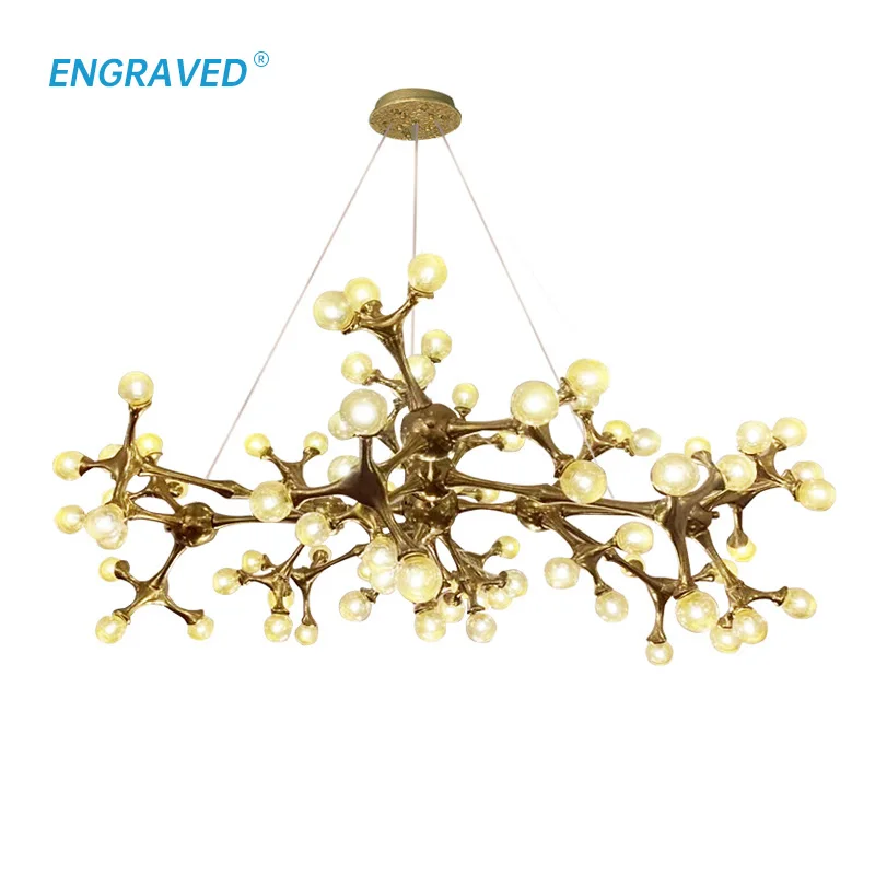 

Creative Molecular Lamp Copper Chandelier for Living Room Gold Vintage Decorative Lighting Fixture Round Hanging Kitchen Island