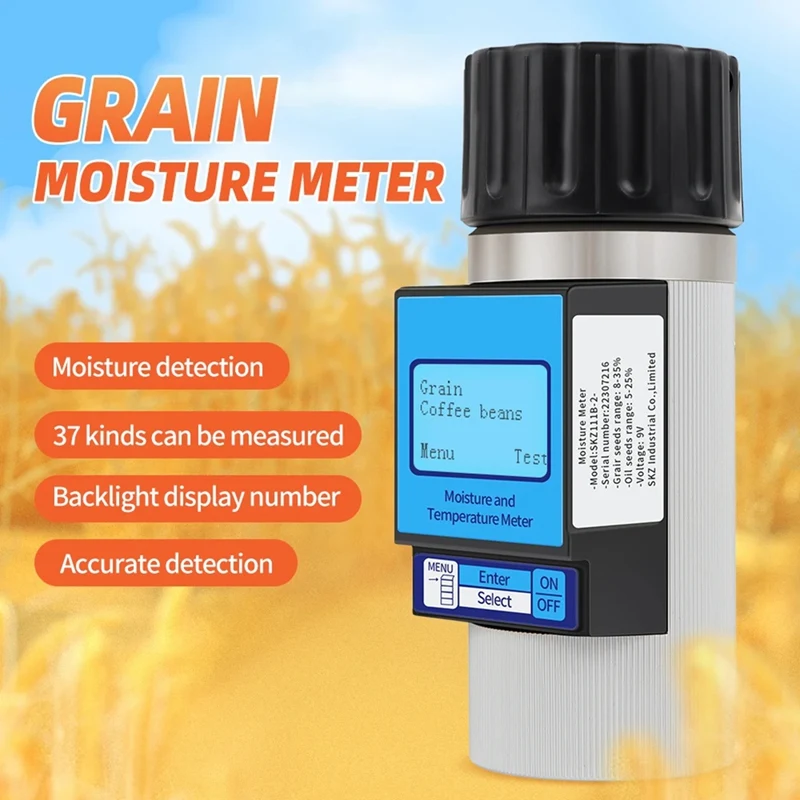 Multi-Language Smart Digital Grain Moisture Meter Humidity Tester For 37 Kinds Grains Coffee Wheat Seeds Hygrometer