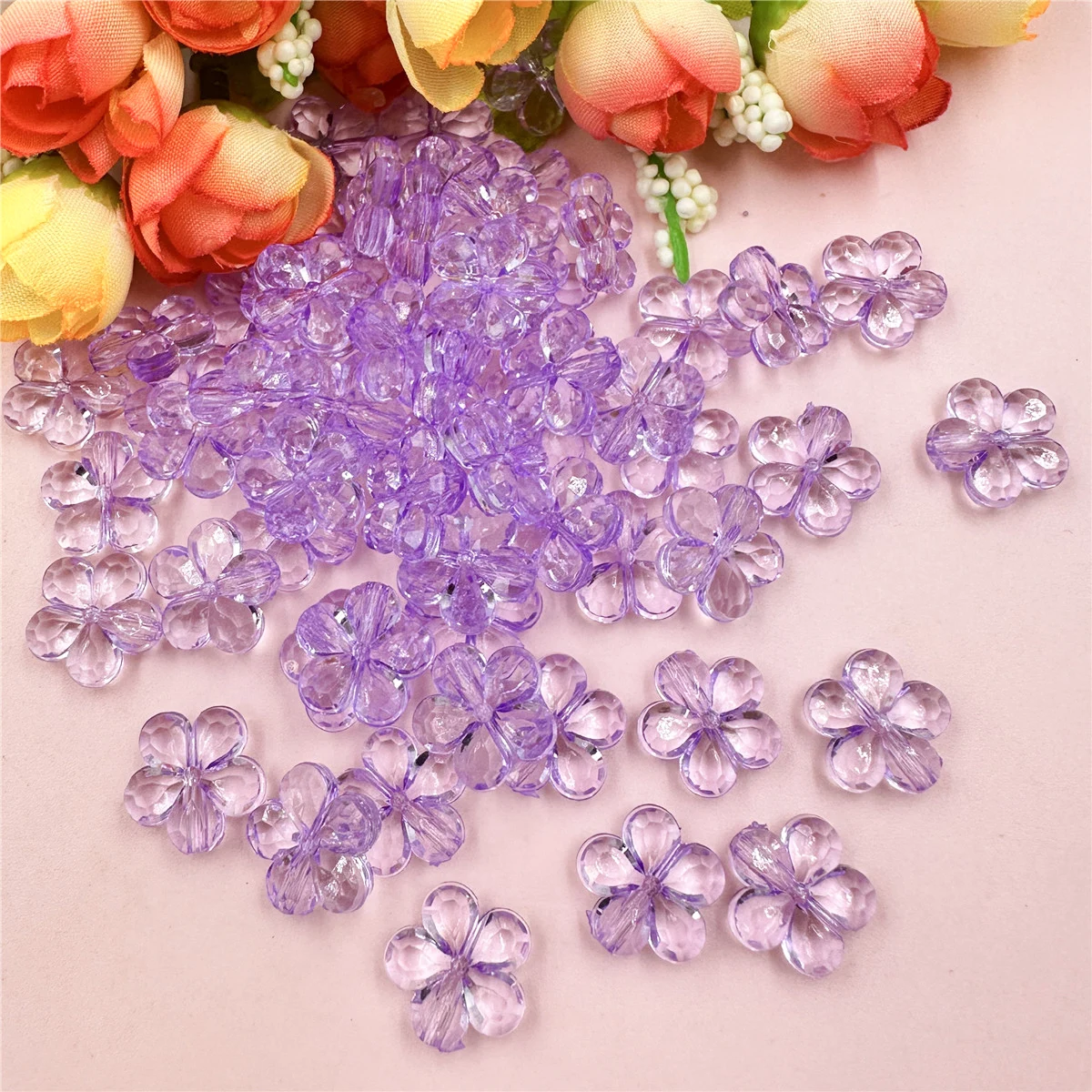 100pcs 14mm Acrylic Multicolor Flower Shape Spacer Loose Beads With Hole DIY Handmade Material Jewelry Accessories Wholesale