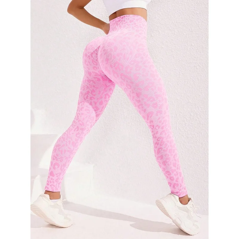 Damskie legginsy sportowe z wysokim stanem, bezszwowe, w panterkę, do jogi, modelujące biodra, treningowe, fitness, outdoorowe.