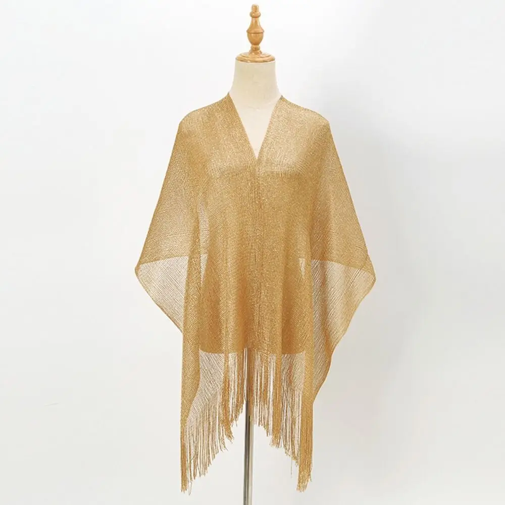 Summer Sun Protection Scarf Gold Silver Temperament Wedding Scarf Elegant Tassels Dresses Shawls for Women