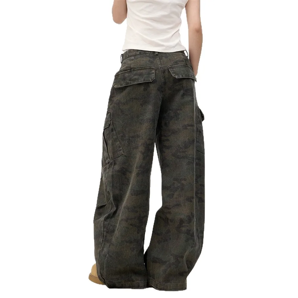 Camouflage Work Pants Unisex Cool Street Style Autumn Retro Personalized Fashion Scythe Hip Hop Street Dance Casual Loose Pants
