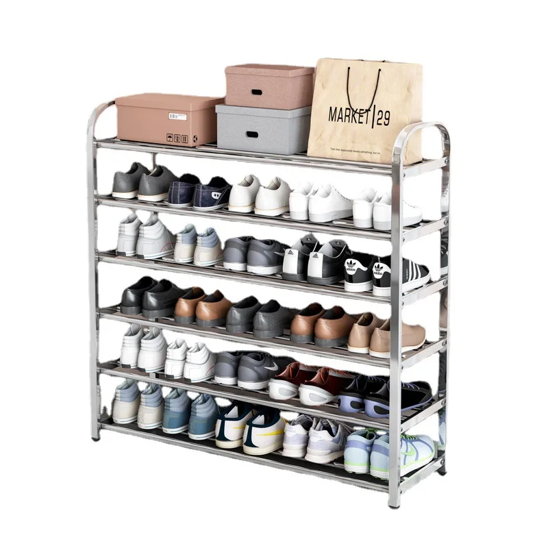 

Simple household door shoe rack stainless steel multi-layer storage artifact indoor
