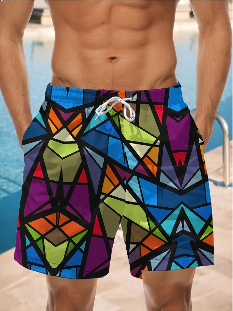 New Beach Shorts For Men's Casual Geometric 3D Printed Pattern Summer Fashion New Product Short Pants Unisex Quick-dry Trunks