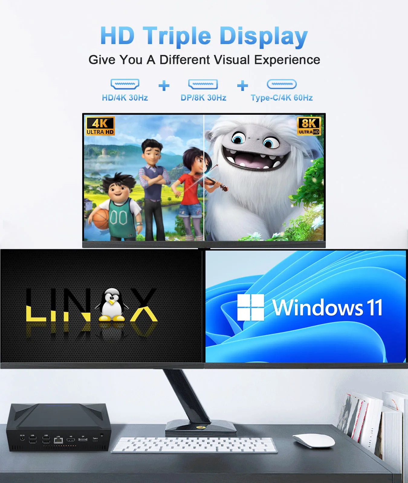 Mini PC da ufficio Intel Core i9 DDR4 HDD USB TIPO C LAN Computer desktop aziendale con triplo display