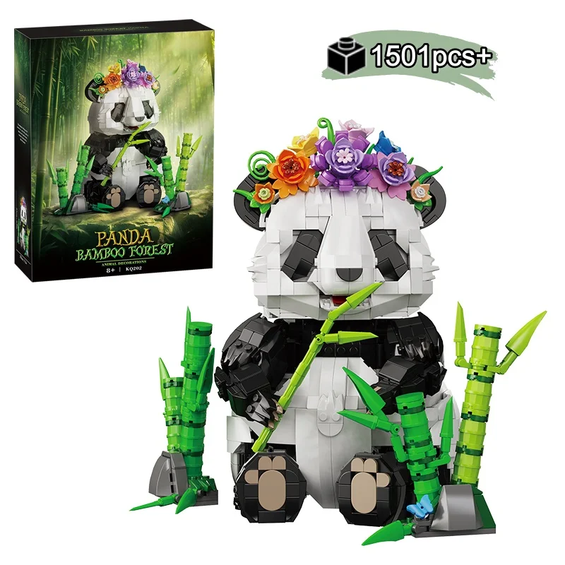 Set di Blocchi da Costruzione Creativi a Forma di Panda, Decorazione da Scrivania con Foresta di Bambù, Modello MOC, Gioco di Assemblaggio per Bambini