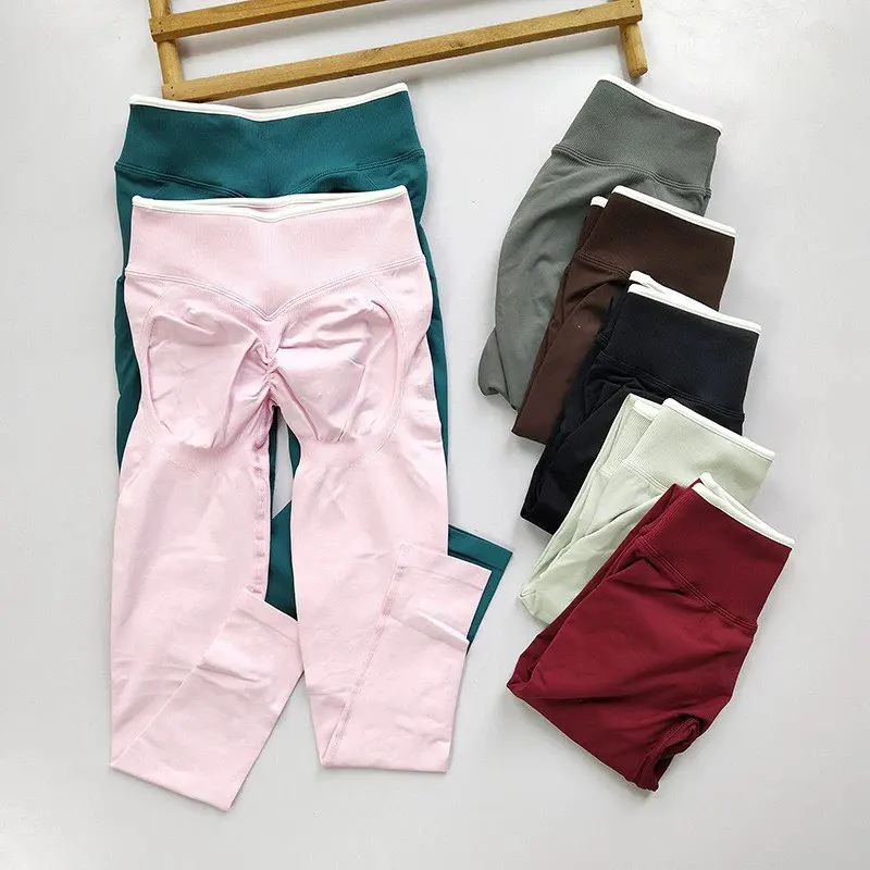 Pantalones de yoga deportivos sin costuras para mujer, ropa de gimnasio, fitness, levantamiento de cadera, mallas deportivas con efecto fruncido.