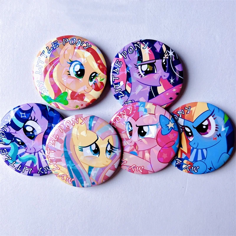 58MM My Little Pony Cartoon Badge Cosplay Anime Cute Brooches Handmade Laser Pins for Clothes Backpack Jewelry Accessories Gift