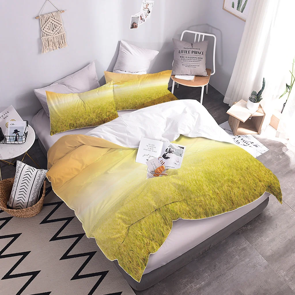 3D Golden Wheat Field Landscape Duvet Cover Set Single Twin Double Queen King Size Bed Linen Set Quilt Cover Pillowcase