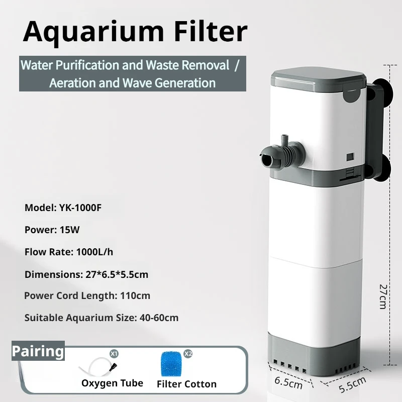 Aquariumfilterpomp, viskom, onderwaterpomp, stil, luchtpomp, beluchter, ingebouwde waterpomp, golfgenerator, 220V–240V