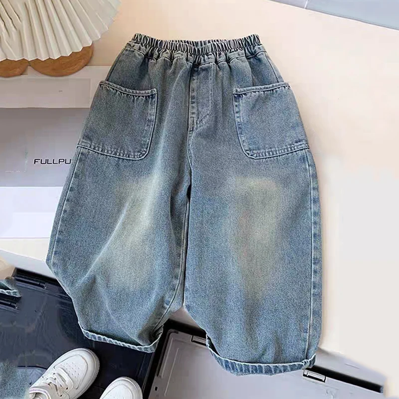 IENENS boys jeans for 2-6 years old Kids Wide-Legs Straight Trousers child trendy stuff denim pants
