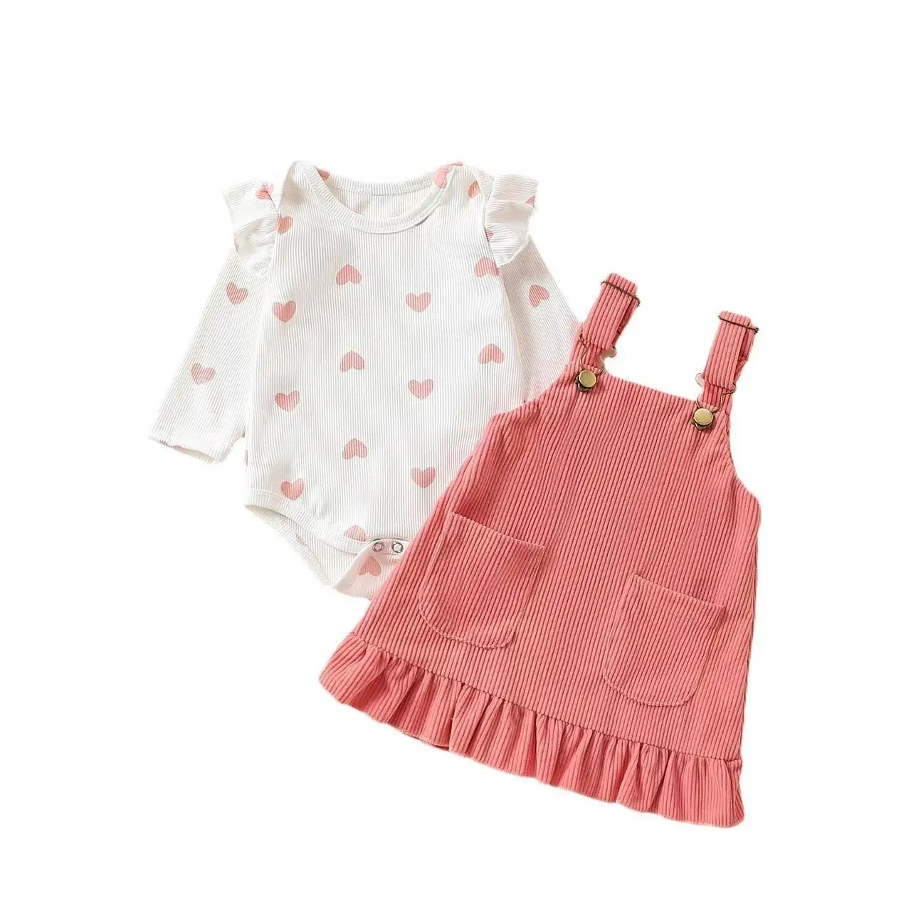 Infant and young girls cute summer set love print fly sleeve pajamas + halter dress + headband three-piece set