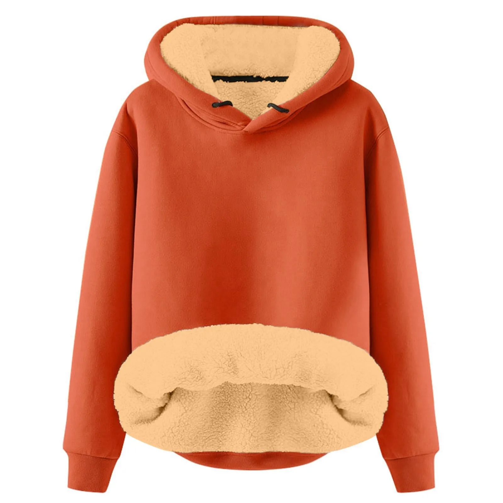 Autumn Winter Women Fleece Lined Hoodie Solid Color Crew Neck Lady Plush Hooded Sweatshirts Harajuku Daily Wear Female Coat