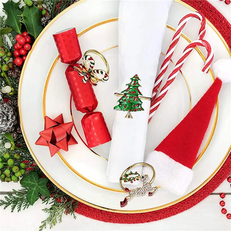 ABUN-36Pcs Christmas Napkin Rings Xmas Napkin Holder Rings Wreath For Holiday Party Dinner Table Decoration