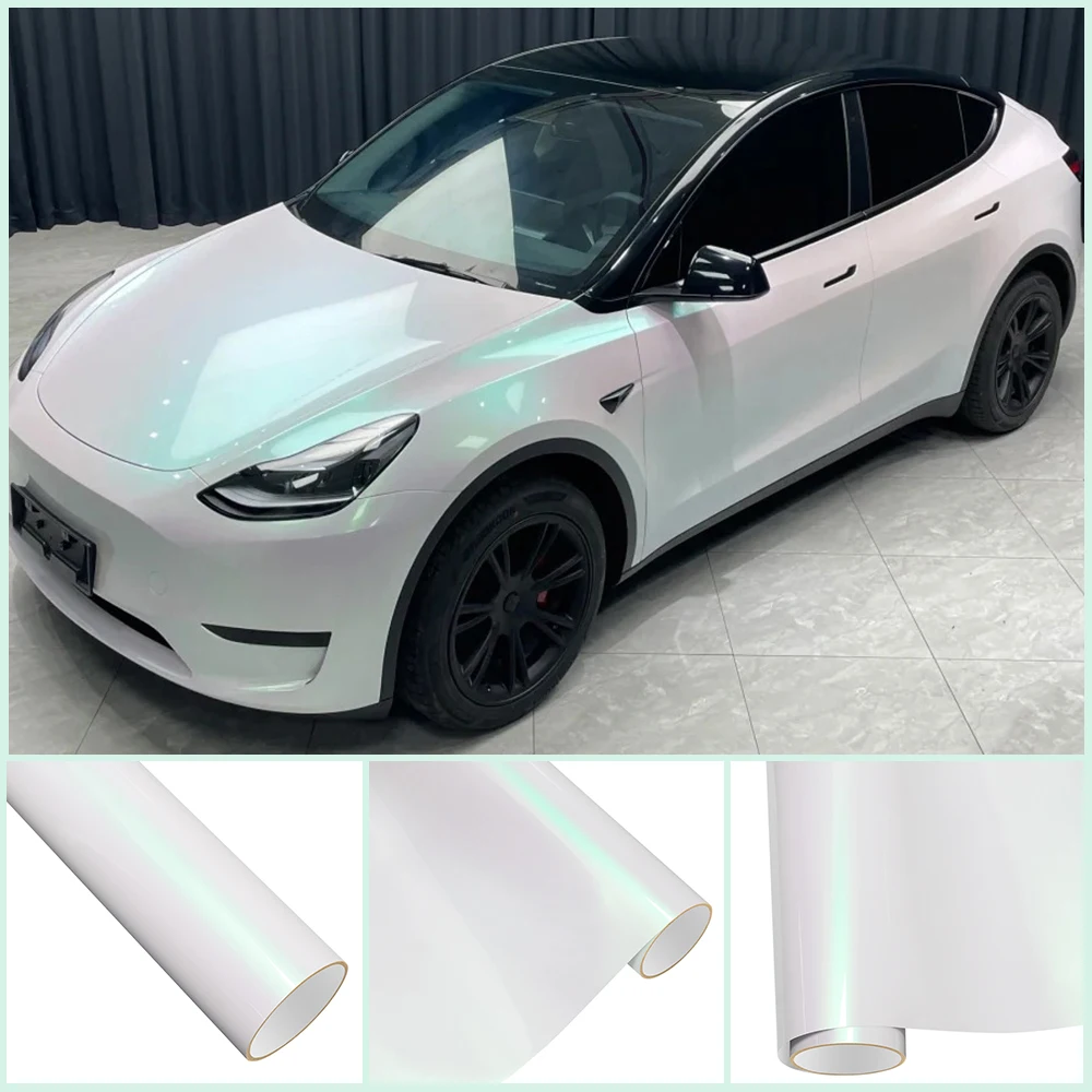 PET Glossy Aurora White Car Vinyl Wrap Film PVC Car Sticker Air Free Waterproof Motorcycle Auto Exterior Decoration Accessories
