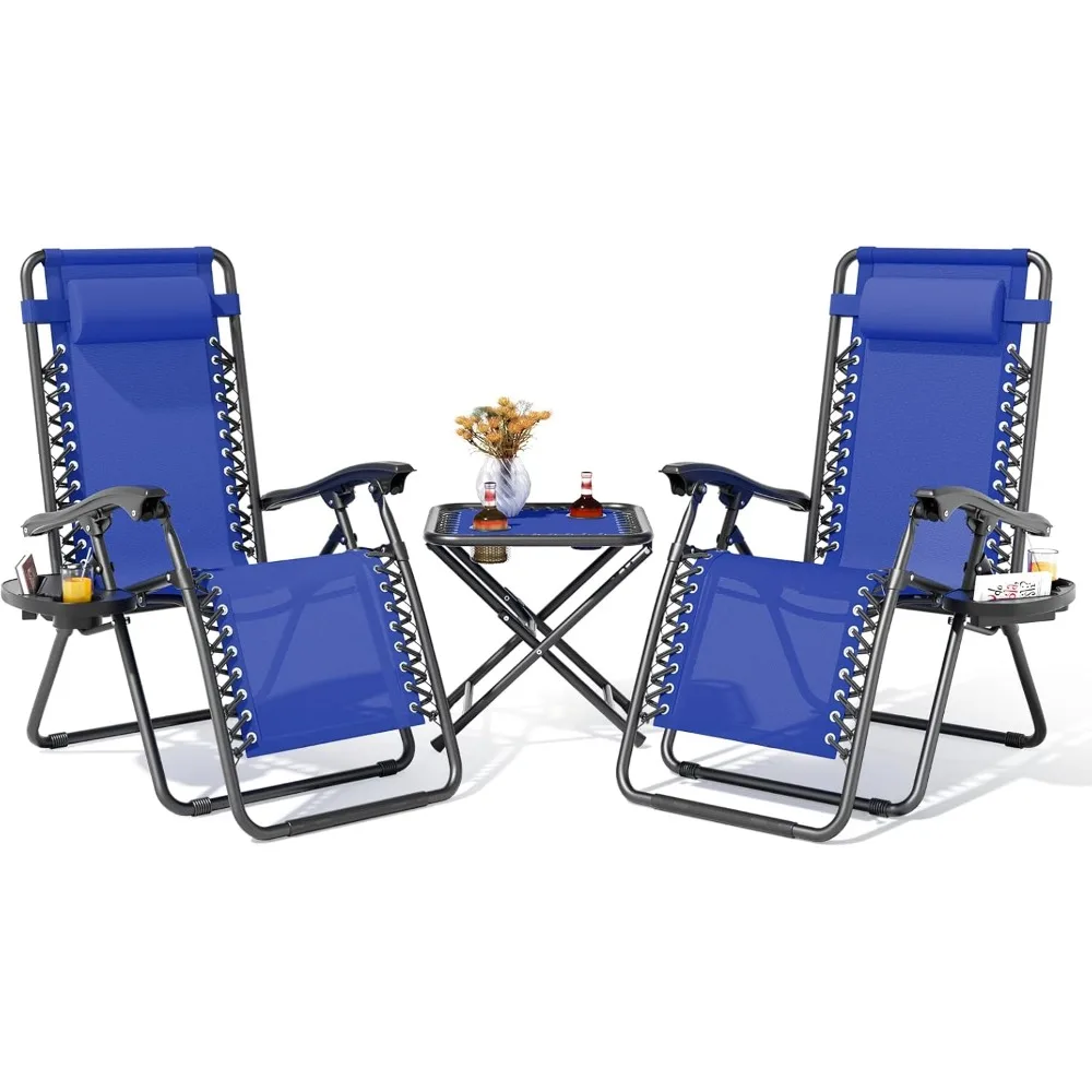 

Набор из 2 складных кресел с нулевой гравитацией, уличные раскладные кемпинговые кресла, шезлонги для патио с боковым столиком и подстаканником