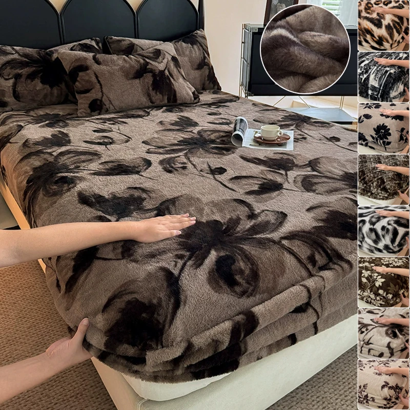 

2025 New Plush Fitted Bed Sheet Thickened Thermal Mattress Protective Cover Machine Washable for Single Double Bed Наматрасник