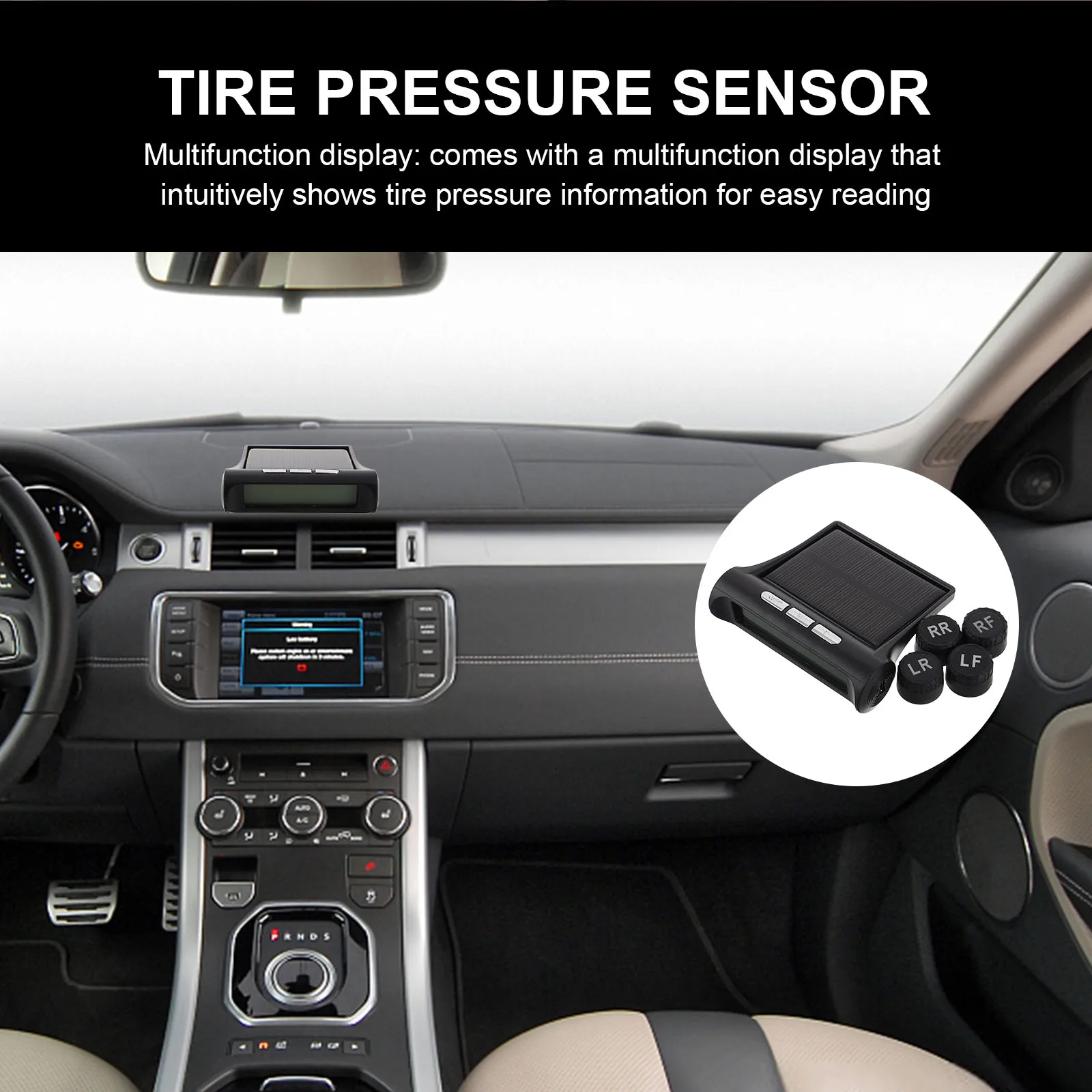 

Tire Pressure Car Tire Pressure Monitoring Tool Sensor Motorcycle Parts Tool System Display Black Solar Wireless Precision