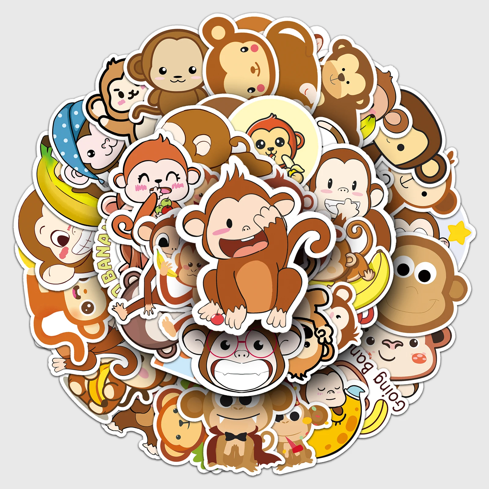 50Pcs Little Monkey Series Cartoon Cute Waterproof Sticker Skateboarding Snowboard Retro Vinyl Sticker