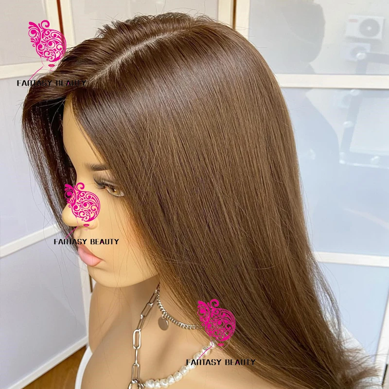 Glueless 26Inches Light Brown Silky Straight Human Hair Wigs with Baby Hair 200Density 5x5 Lace Closure Wigs Natural Hairline