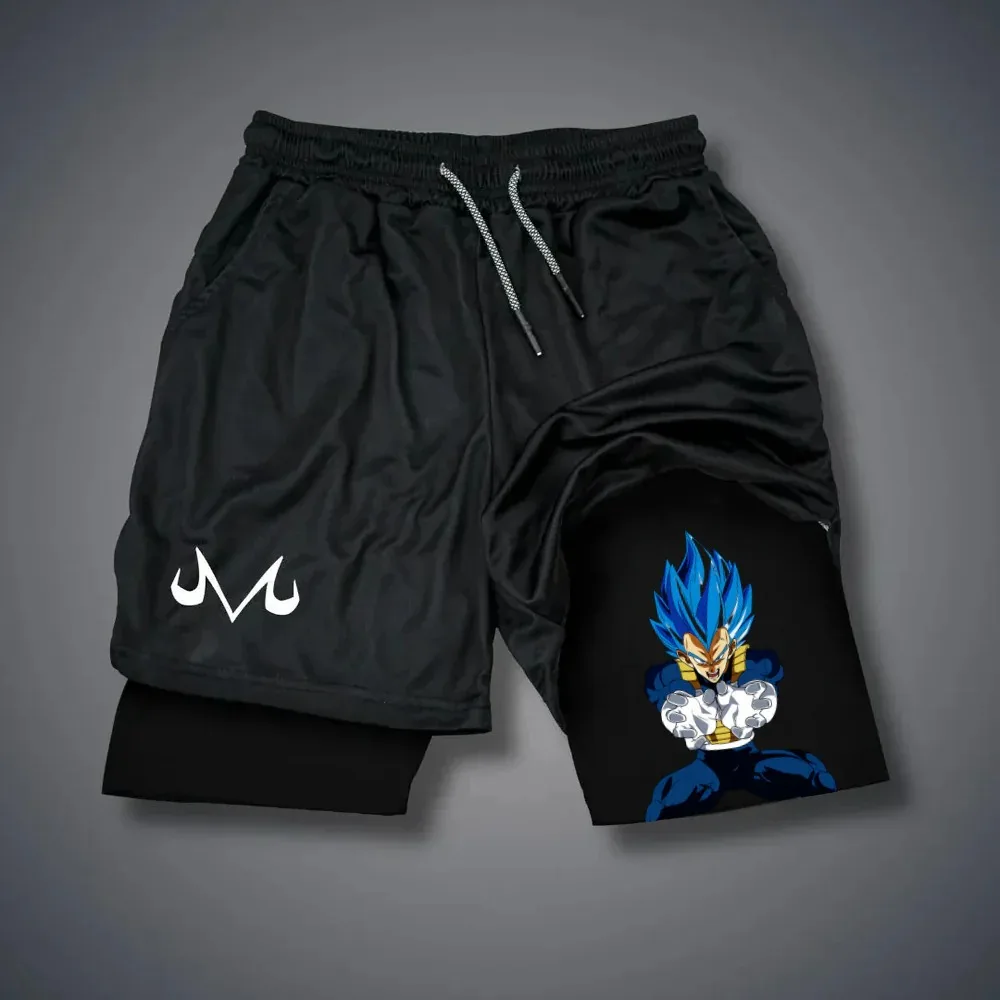 Männliche und weibliche Dragon Ball Vegeta 2026 neue Sommer-Shorts mit Harajuku-Anime-Print, lockere, schnell trocknende, doppellagige Sportshorts