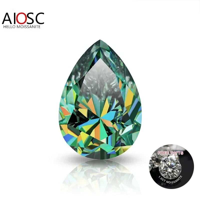 

AIOSC Pear Cut Loose Moissanite Stone Green Color 0.3~6.0ct for DIY Ring/Necklace with GRA Certificate Fine Jewelry Accessories