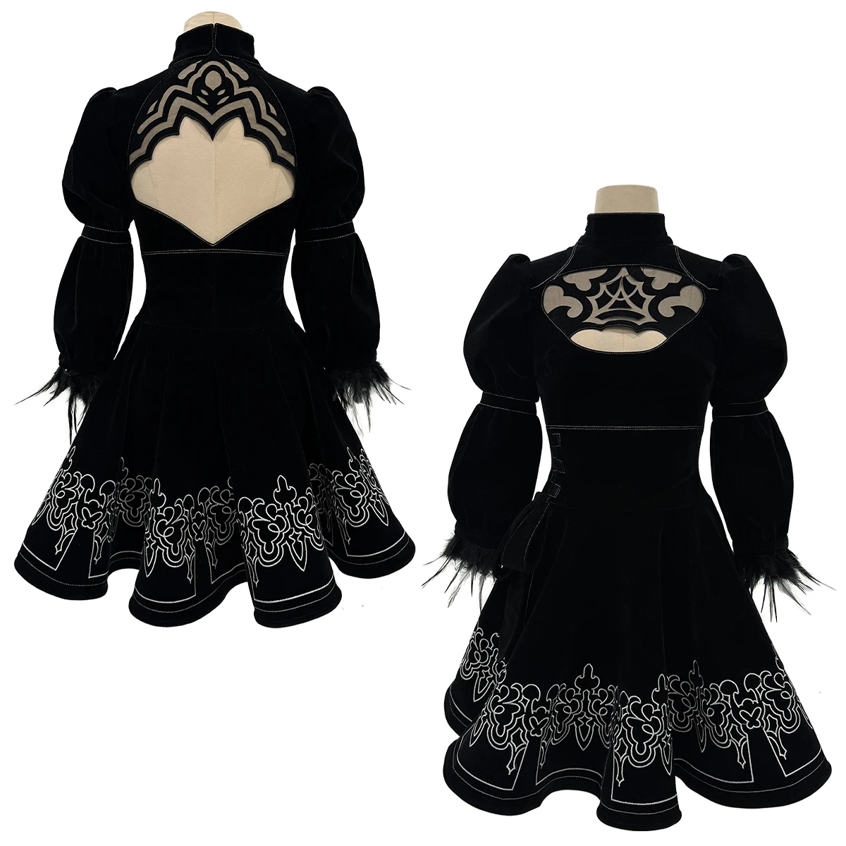 

Костюм для косплея HOLOUN Game 2B: платье с вышивкой, маска для глаз, перчатки, чулки, повязка на голову для Хэллоуина и Рождества