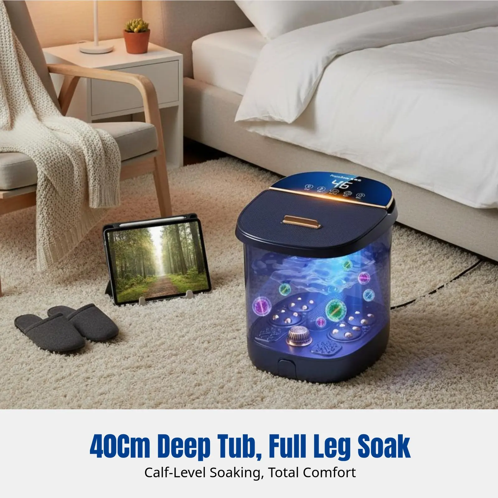 

Ванночка для ног с подогревом, автоматическая электрическая глубокая ванна-спа, для домашнего использования, регулируемая температура, индиго-свет, съемный поддон