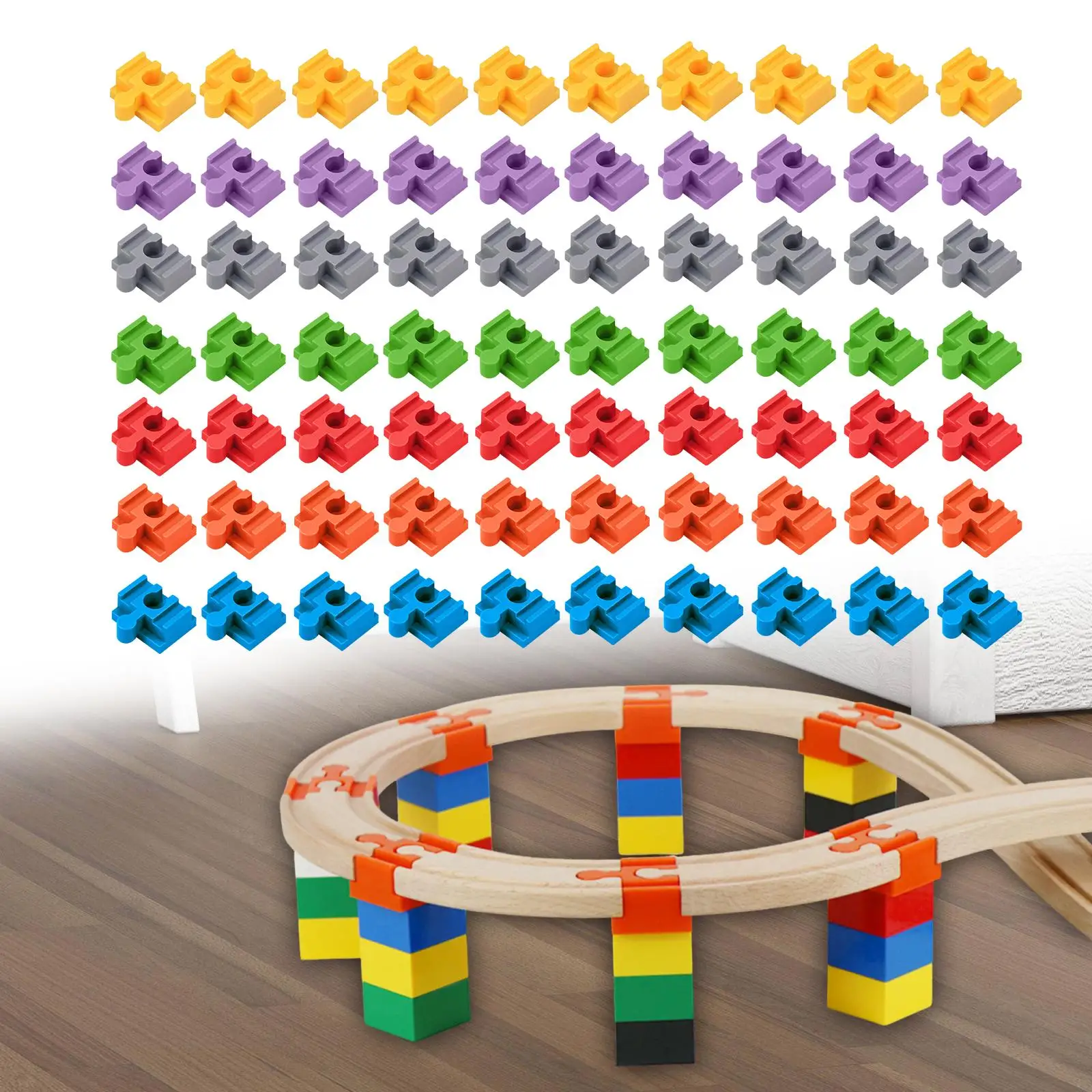 70Pcs Wood Train Track Adapter Pieces Toys Creativity Construction Toy Building